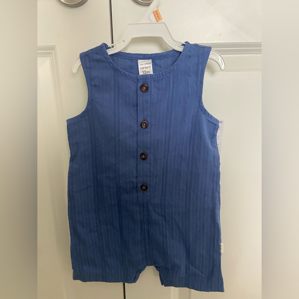 Carter's Blue Button Down Romper - 12M